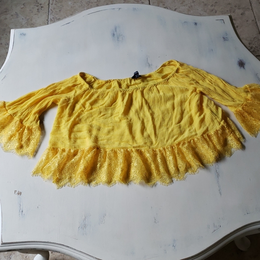 Yellow off the shoulder cropped top